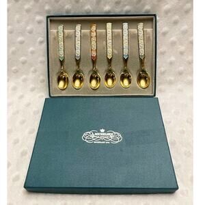 Vintage Anton Michelsen Enameled Sterling Silver Danish Demitasse Spoons-1950